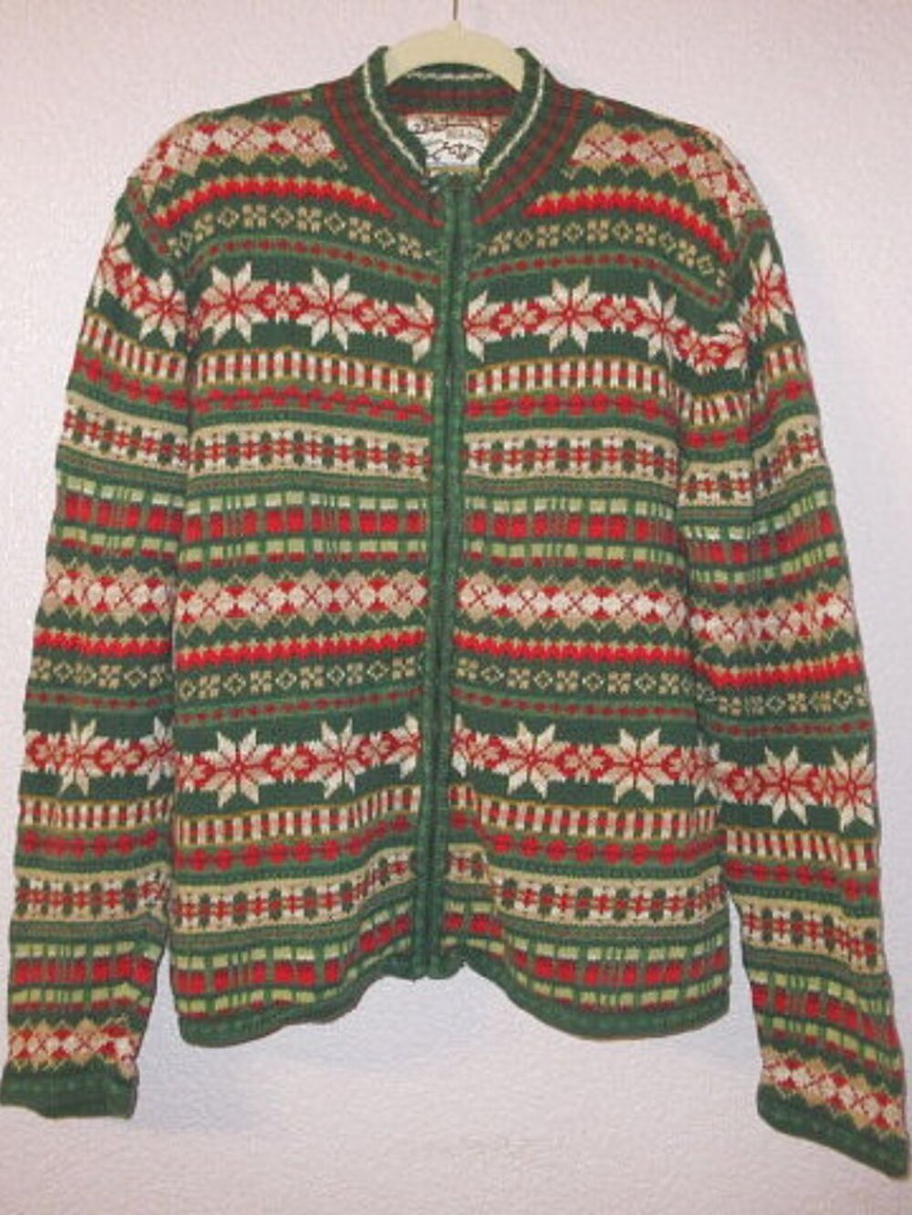 Vtg Heirloom Cardigan Womens S Fair Isle Full Zip Knit Sweater Holiday Granny